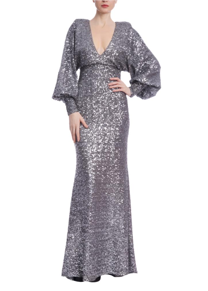 Dolman Long Sleeve Sequin Gown