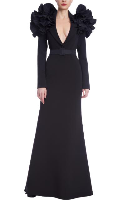 Long Sleeve Ruffle Shoulder Gown