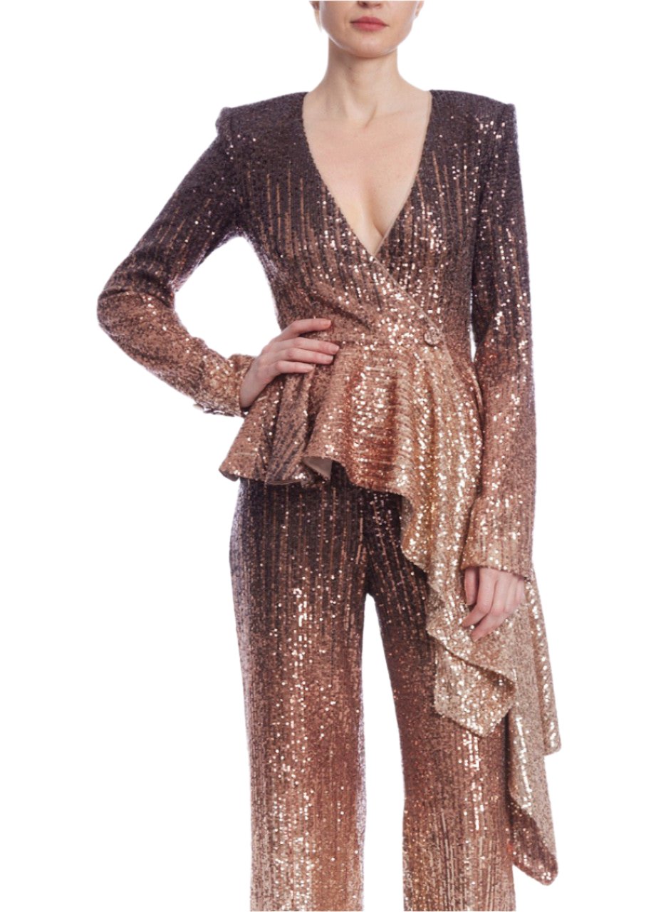 Ombre Sequin Peplum Jacket and Wide Leg Pant