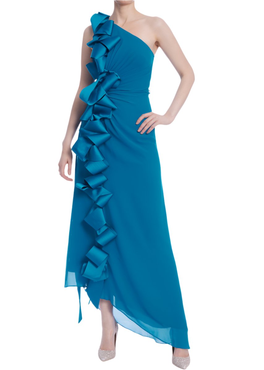 Satin Bow One Shoulder Georgette Gown