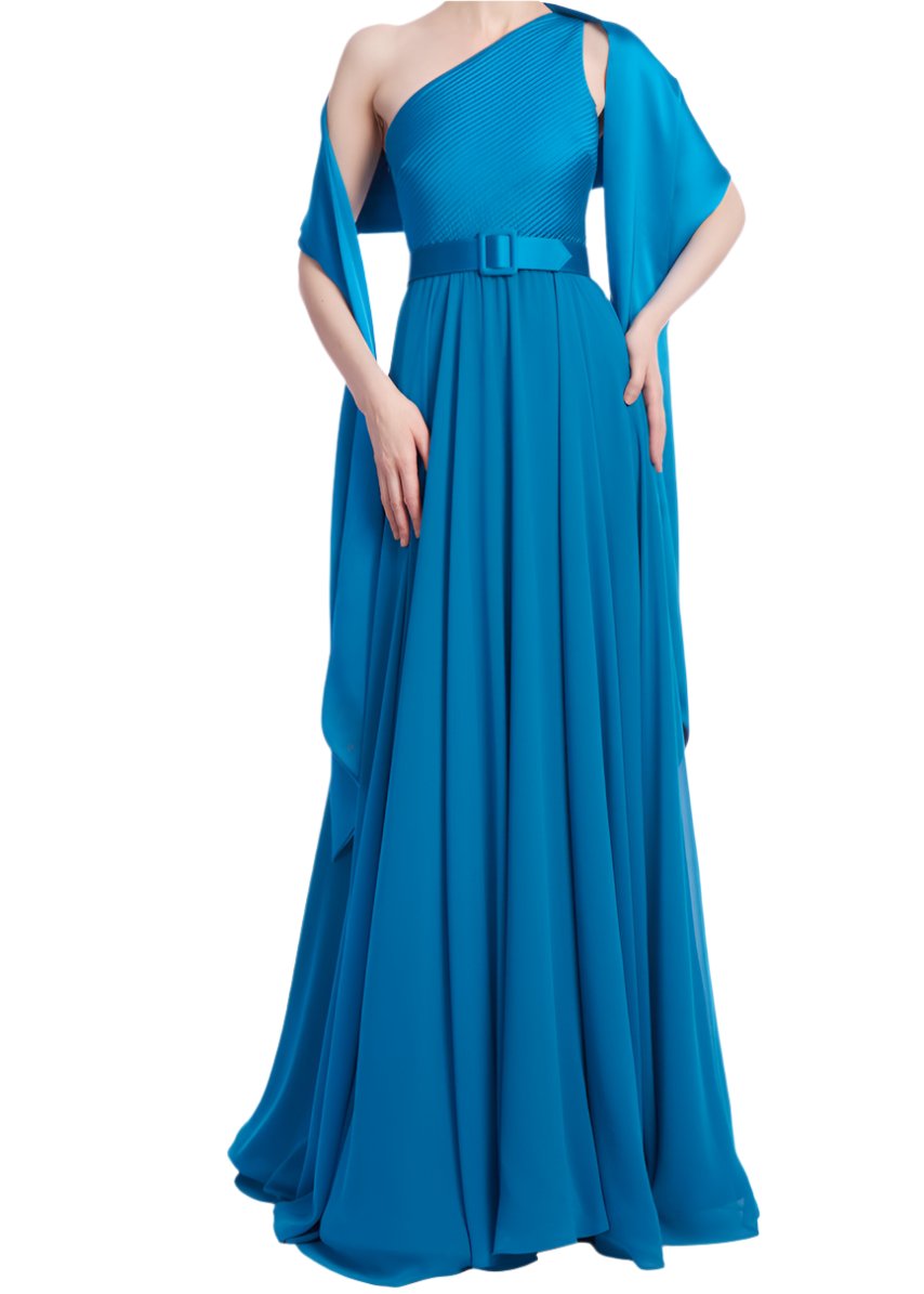 Sleeveless One-Shoulder Gown