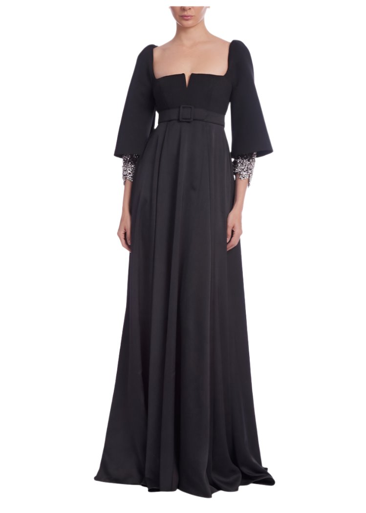 Square Neck Belted Empire Waist Gown