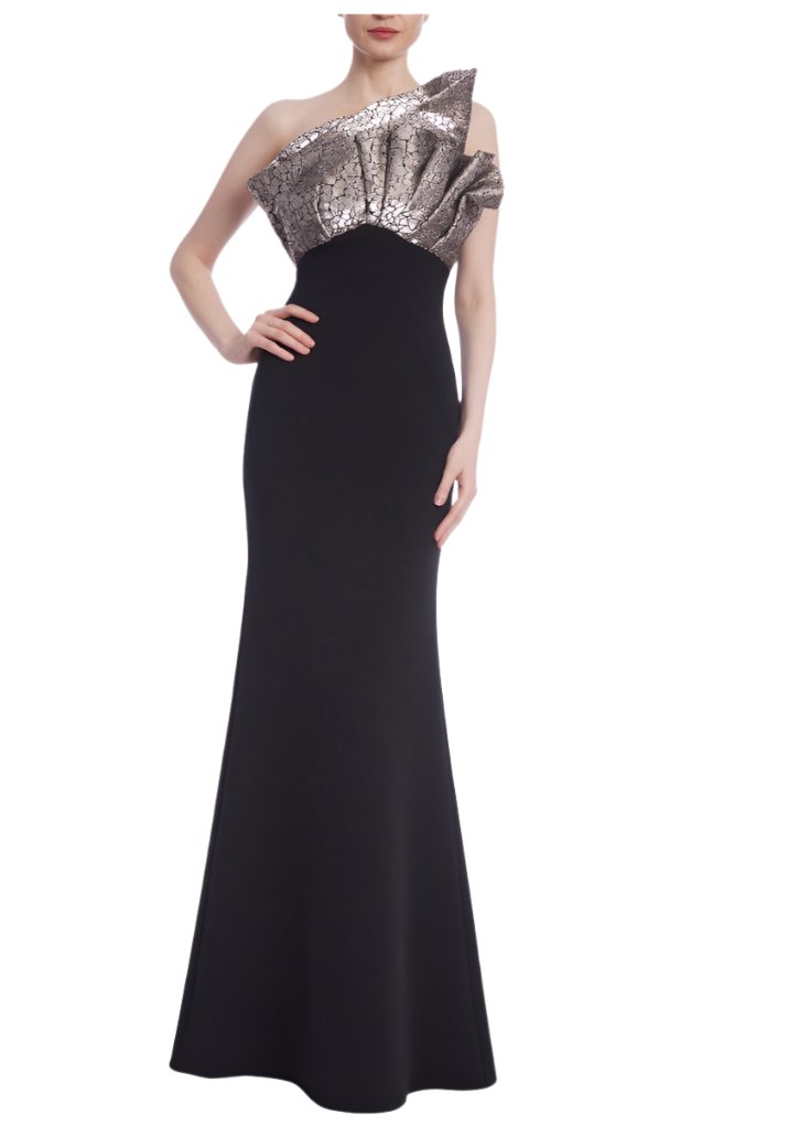 Straplees Gown wih Asymmetrical Bodice